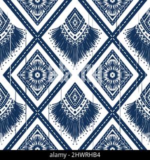Navy Indigo Blue Diamond on White background. Geometric ethnic oriental pattern traditional Design for ,carpet,wallpaper,clothing,wrapping,Batik,fabri Stock Photo