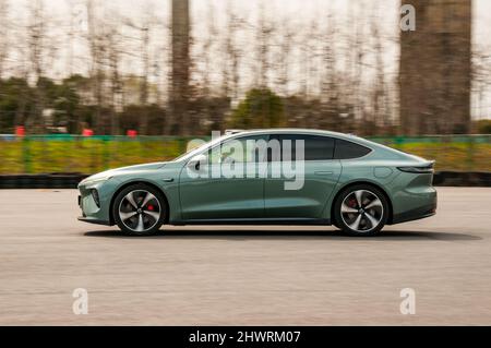 Nio ET7 on a test track during an official media test in Shanghai, China. Stock Photo