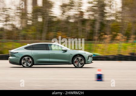 Nio ET7 on a test track during an official media test in Shanghai, China. Stock Photo