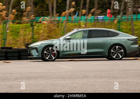 Nio ET7 on a test track during an official media test in Shanghai, China. Stock Photo