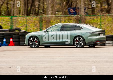 Nio ET7 on a test track during an official media test in Shanghai, China. Stock Photo