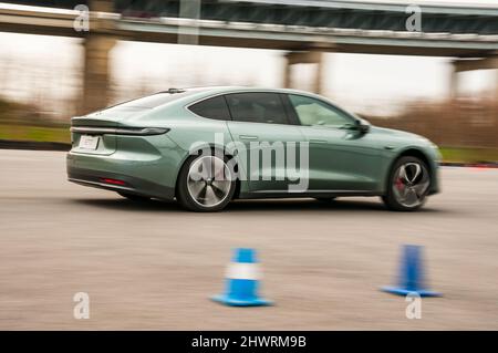 Nio ET7 on a test track during an official media test in Shanghai, China. Stock Photo