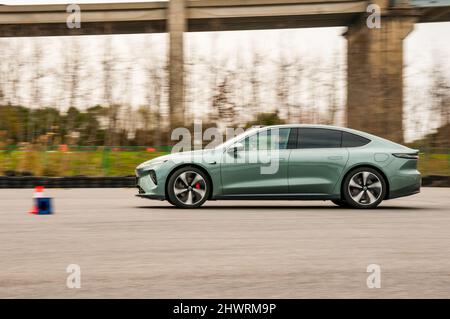 Nio ET7 on a test track during an official media test in Shanghai, China. Stock Photo