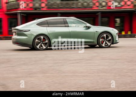 Nio ET7 on a test track during an official media test in Shanghai, China. Stock Photo