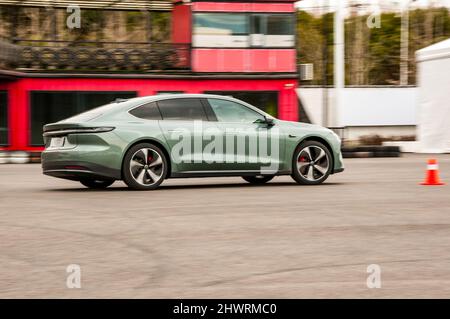 Nio ET7 on a test track during an official media test in Shanghai, China. Stock Photo