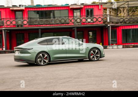 Nio ET7 on a test track during an official media test in Shanghai, China. Stock Photo