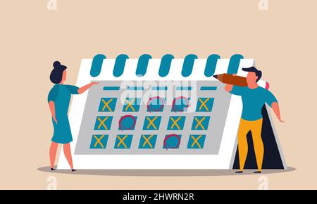 Calendar event plan and organize office management. Planning scheduling and control deadline vector illustration concept. Organization project and rem Stock Vector