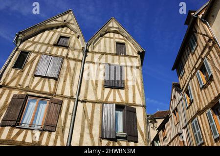 Old half timbered houses in medieval town of Auxerre, Burgundy, France. Stock Photo