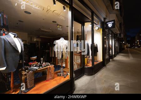 Savile Row at nighttime in Mayfair, central London, known for ...