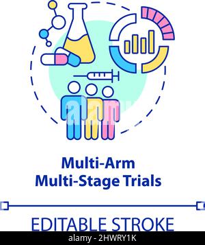 Multi-arm multi-stage trials concept icon Stock Vector