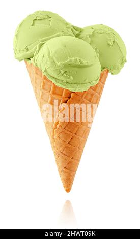 Green ice cream isolated on white background with clipping path. Stock Photo
