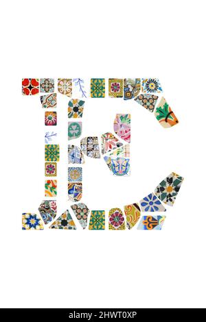 Gaudi mosaic letter Gaudi initial Gaudi custom monogram Barcelona tiles colorful mix alphabet letter Guell Park Stock Photo