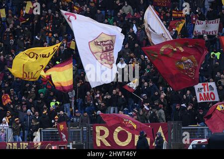 Rome, Italy. 05th Mar, 2022. Supporters of AS Roma during the Serie A match between AS Roma and Atalanta BC at Stadio Olimpico, Rome, Italy on 5 March 2022. Credit: Giuseppe Maffia/Alamy Live News Stock Photo
