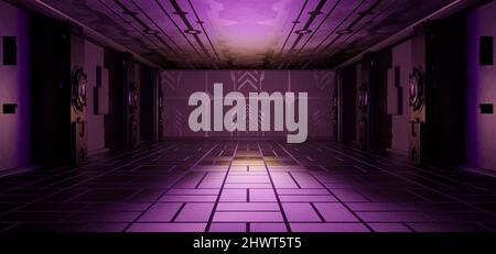 Blank Futuristic Quantum Physics Laboratory Phantom Purple Violet Colors Sci Fi Background Experimental Lab 3D Illustration Stock Photo