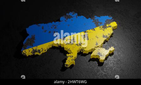 Grunge Ukraine Flag and Map 3D Rendering Stock Photo