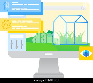 Computer farm icon smart greenhouse flat vector Stock Vector