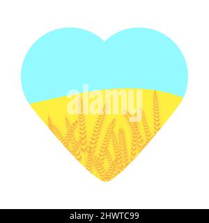 Heart icon. Ukrainian flag. Yellow-blue color with ears wheat. Support of the Ukrainian people. Vector illustration  Stock Vector