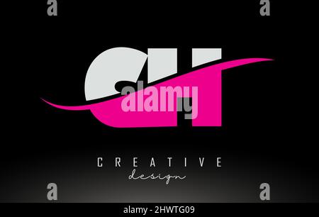 CH C H Swoosh Letter Logo Design with Modern Yellow Swoosh Curved Lines ...