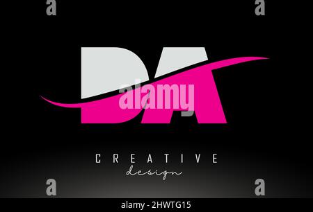 DA D A  White and Pink Letter Logo with Swoosh and Curved Lines. Stock Vector