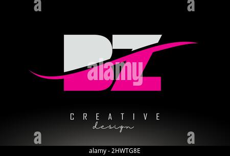 BZ B Z  White and Pink Letter Logo with Swoosh and Curved Lines. Stock Vector
