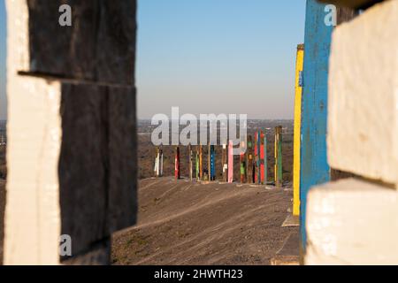 BOTTROP, GERMANY - APRIL 27, 2021: Haniel tip, landmark of Ruhr Metropolis against sky on April 27, 2021 in Bottrop, Germany Stock Photo