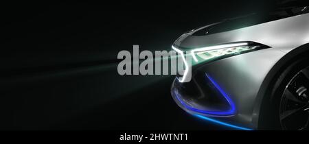 Headlights modern car on black background with copy space Stock Photo