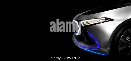 Headlights modern car on black background with copy space Stock Photo