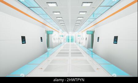 Future hospital hallway in metaverse concept, 3d render Stock Photo