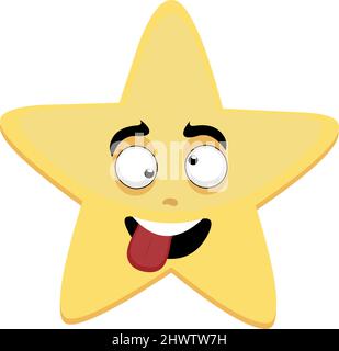 Vector illustration of a cartoon character of a star, with a funny and crazy expression Stock Vector