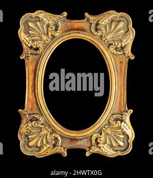 Golden picture frame isolated on black background. Vintage style antique frame Stock Photo