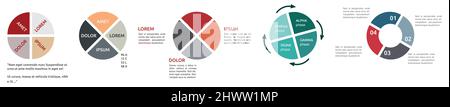 Circle divided in four equal parts, different versions - infographics element Stock Vector