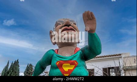 One of the many outsized comic book characters placed around Loule, Portugal,  for Carnaval Loule. Stock Photo