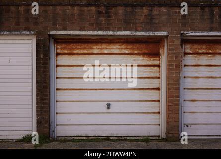 Rusted garage door seen in  England UK. Stock Photo