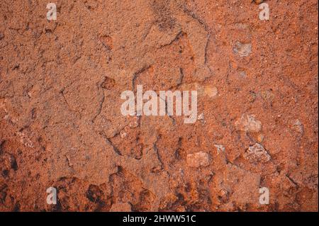 Vintage red clay wall. Photo of surface of vintage stony wall. Wide angle. Vintage brickwork view. Grey stone constitution. Exterior antique element o Stock Photo