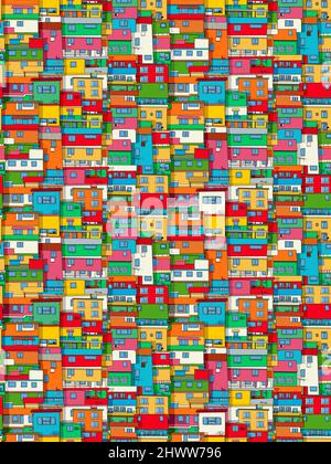 Colorful seamless pattern of slum city. Brazilian favela. Vector background. Stock Vector