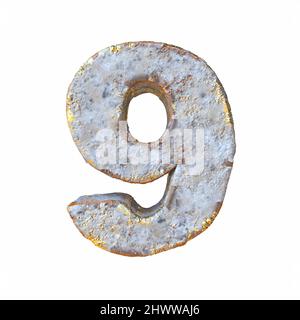 Stone with golden metal particles Number 9 NINE 3D rendering illustration isolated on white background Stock Photo