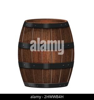 A vintage wooden barrel isolated on white background, vector illustration Stock Vector
