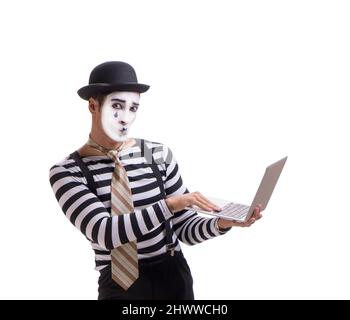 The mime with laptop isolated on white background Stock Photo