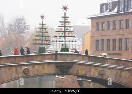 Fleisch bridge at Christmas, Nuremberg, Bavaria, Germany Stock Photo