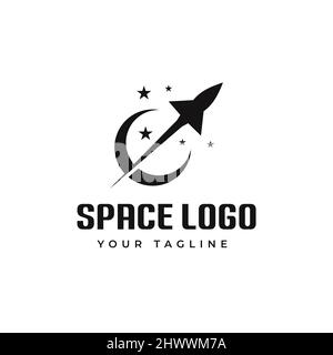 Abstract vector logo shot of the moon of a planet with orbit in outer space. Stock Vector