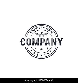 Logo design Coat of arms of America veteran letter monogram. wings, seal, stripe stamp logo american flag Stock Vector