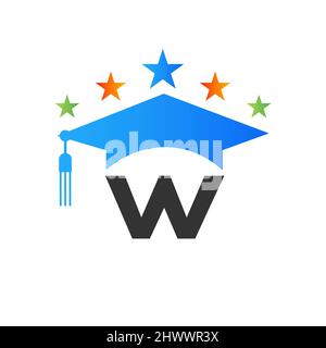 Letter W Education Logo Initial Graduation Cap Concept. Education Logo Design Template With W Letter Graduate Hat Vector Template Stock Vector