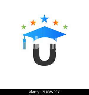 Letter U Education Logo Initial Graduation Cap Concept. Education Logo Design Template With U Letter Graduate Hat Vector Template Stock Vector