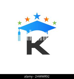 Letter K Education Logo Initial Graduation Cap Concept. Education Logo Design Template With K Letter Graduate Hat Vector Template Stock Vector