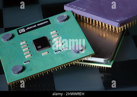Brains of the Computer vintage CPU Close up Stock Photo
