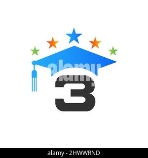 Letter 3 Education Logo Initial Graduation Cap Concept. Education Logo Design Template With 3 Letter Graduate Hat Vector Template Stock Vector