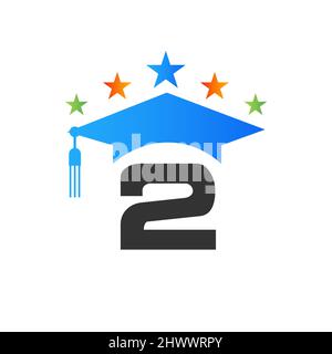 Education logo with 2 letter hat concept. Graduation logo with 2 letter vector Stock Vector
