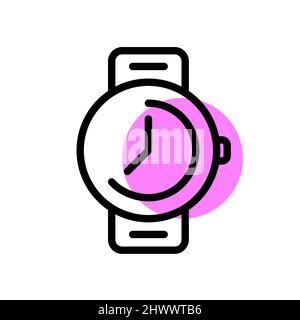 Watch with clock hands. Line art pixel perfect, editable stroke color icon Stock Vector