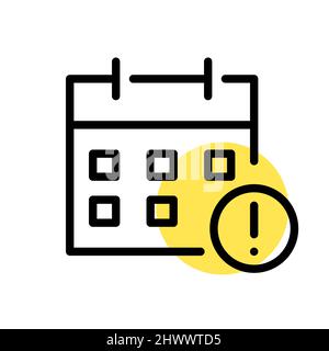 Calendar with exclamation mark. Important event notification. Pixel perfect, editable stroke line art icon Stock Vector