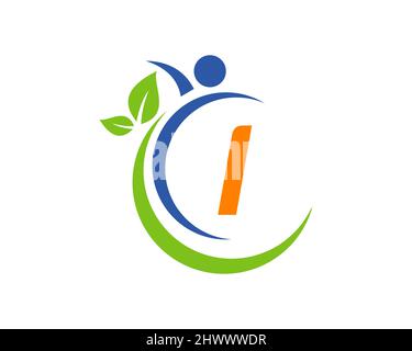 Human Health Logo On Letter I. Letter I Health Care Logo Template. Medical Logo Template Vector Illustration Stock Vector